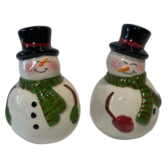 Celebrations By Mikasa Snowmen Hand-Painted Ceramic Salt and Pepper Set - Picture 1 of 10
